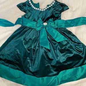 Toddler Christmas dress green velvet with headband